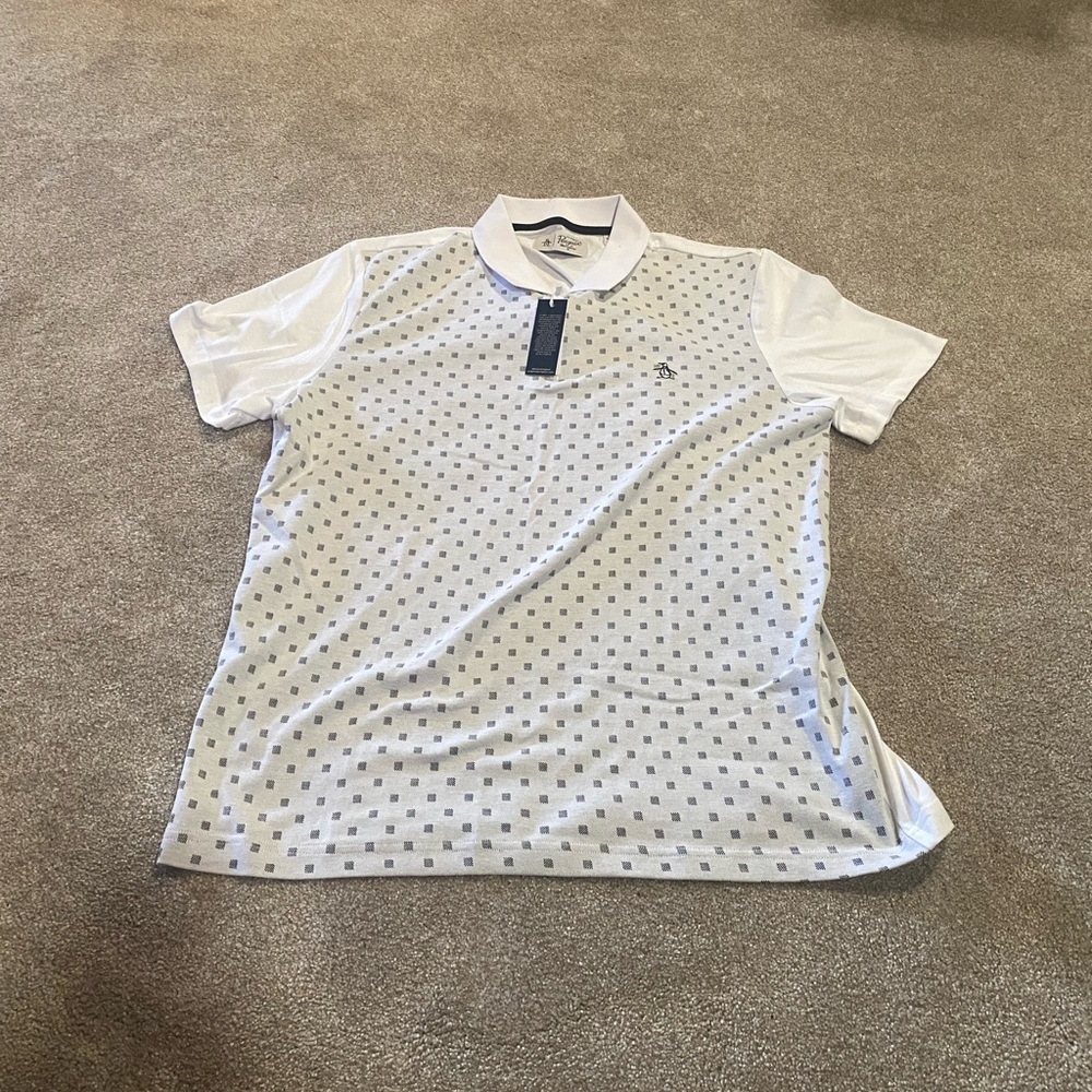 Original Penguin White and Gray Polo Shirt with Geometric Design
